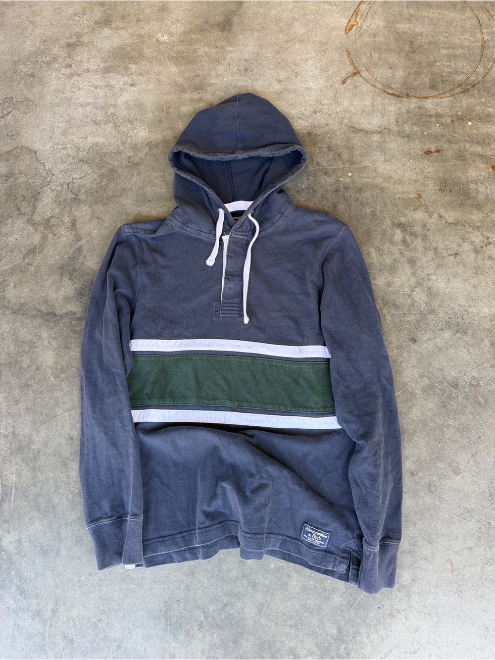 Abercrombie & Fitch Hooded Rugby Shirt Blue Stripe Long Sleeve Cotton Men’s M